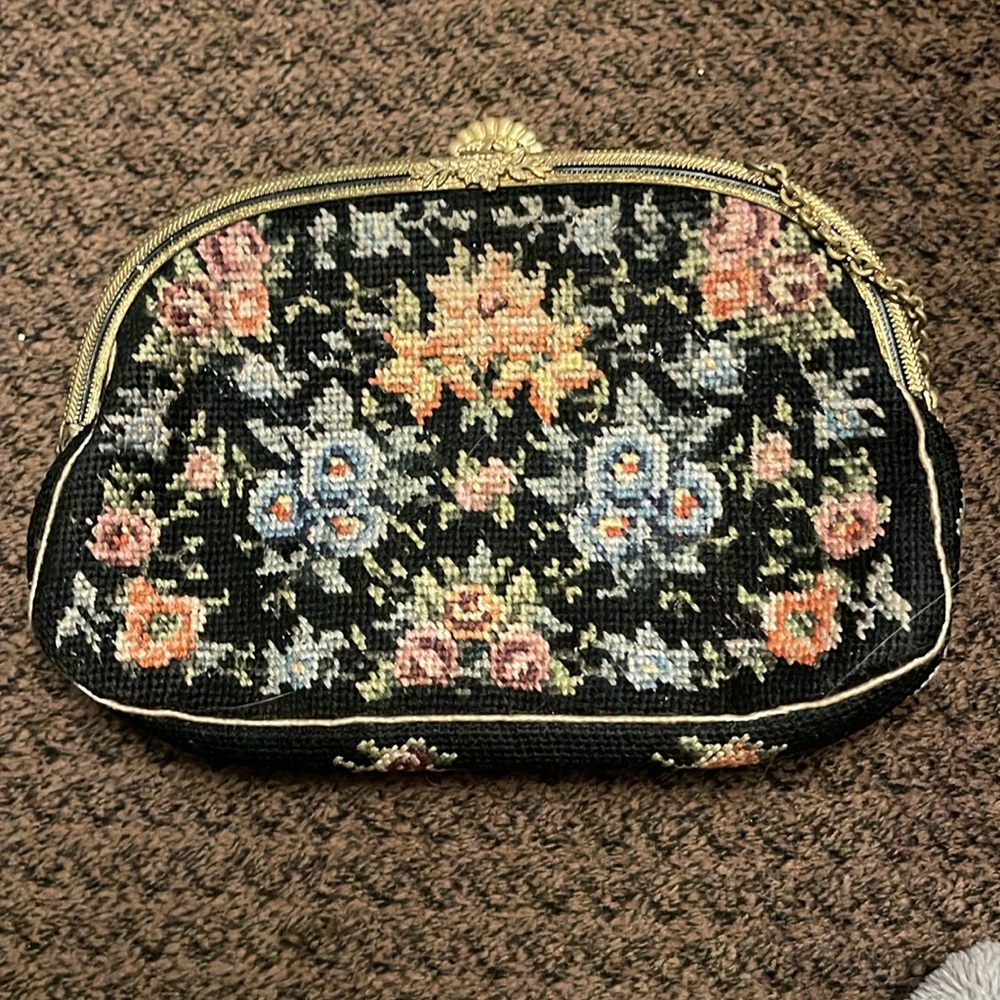 Petit Point Vintage Clutch Woven w/ Mirror
